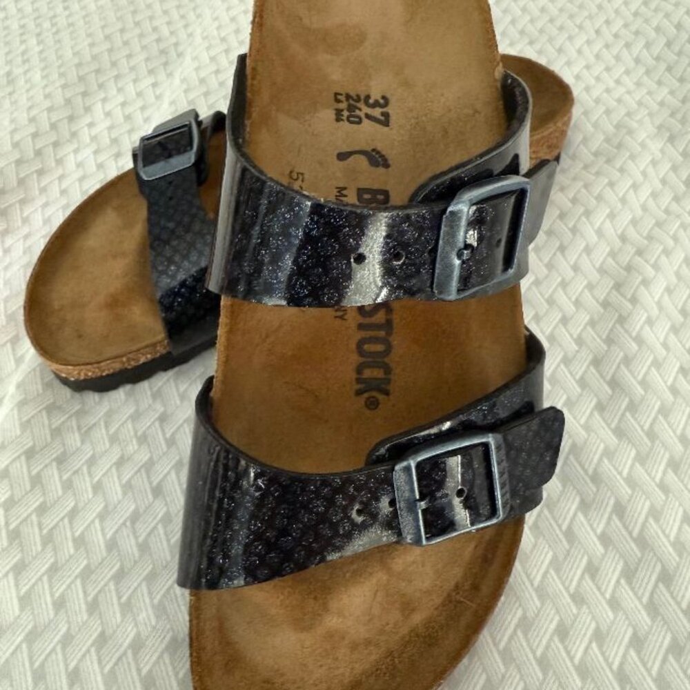 Birkenstock Sandals, sparkly blue, size 37